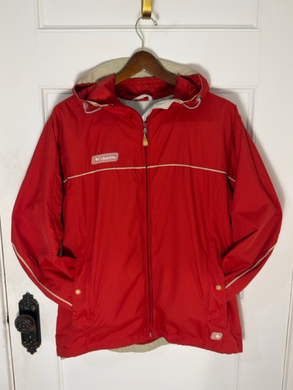 Vintage 1990’s Columbia Red Hooded Women's Windbreaker Vented Jacket Size L